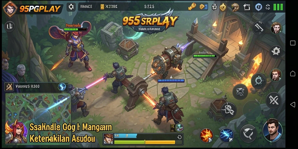 Screenshot permainan <strong>95PGPLAY</strong> yang menampilkan pertempuran strategis.