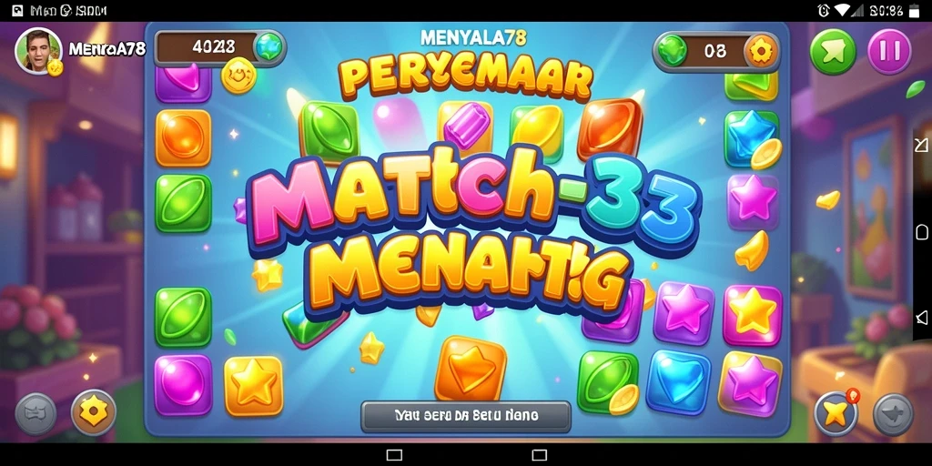 Tampilan gameplay MENYALA78 yang menarik dan penuh warna dalam permainan Match-3.