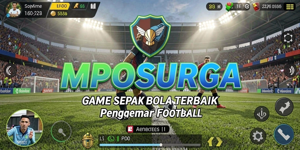 Screenshot gameplay MPOSURGA menampilkan aksi seru pertandingan sepak bola.