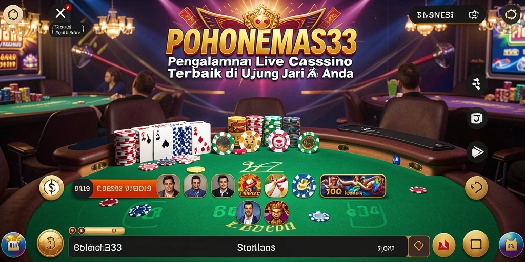 Screenshot gameplay live casino di POHONEMAS33 menampilkan dealer profesional dan suasana kasino yang nyata.